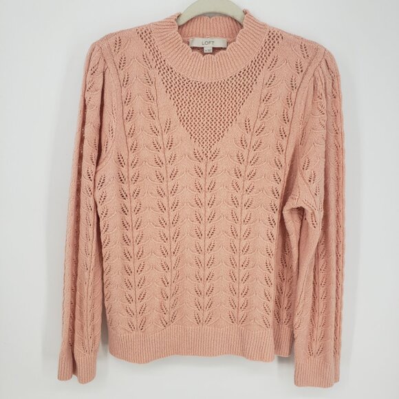 LOFT Sweaters - LOFT Pointelle Open‎ Knit Pullover Sweater XL Scallop Trim Coquette Blush Pink
